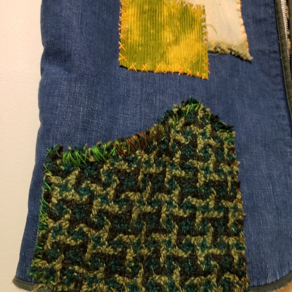 Cosmic Van Napping Vest Custom Hand Stitched Denim Visible Mending Patch Mosaic - Picture 8 of 12
